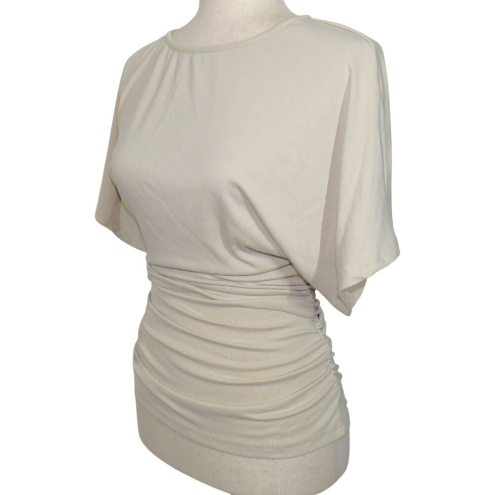 OGL Sandwashed Boatneck Batwing Sleeve Side Ruched Top Morning Mist Size Small